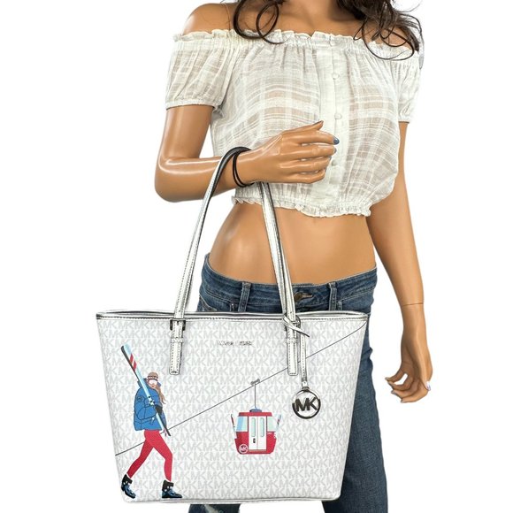 Michael Kors Jet Set Girl Medium Carryall Shoulder Tote Bag MK Bright White - Picture 1 of 7